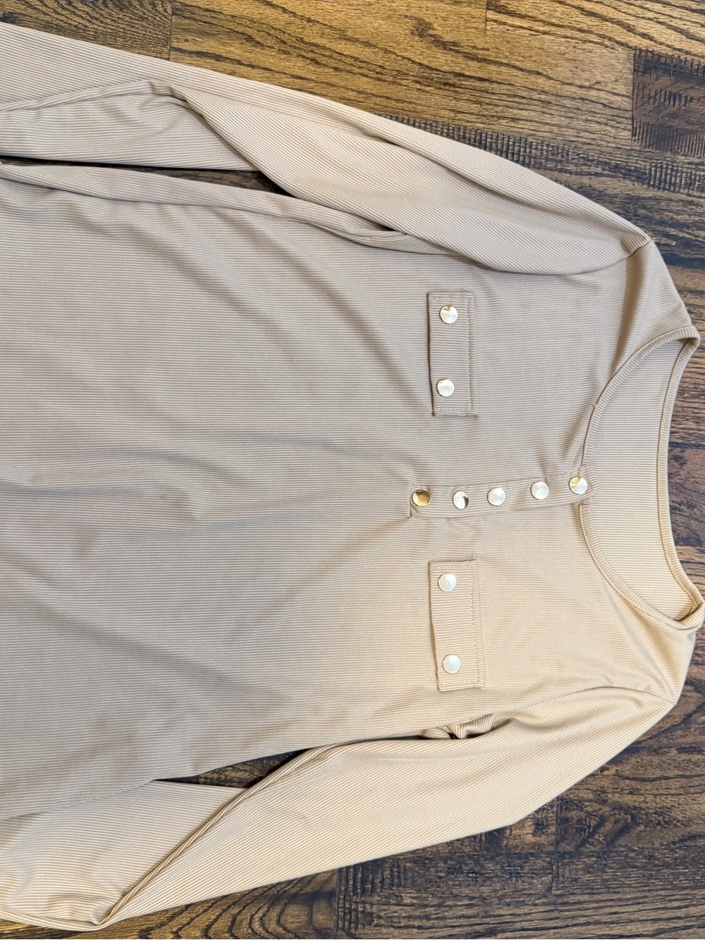 Women’s Long Sleeve Button Henley Top - Beige